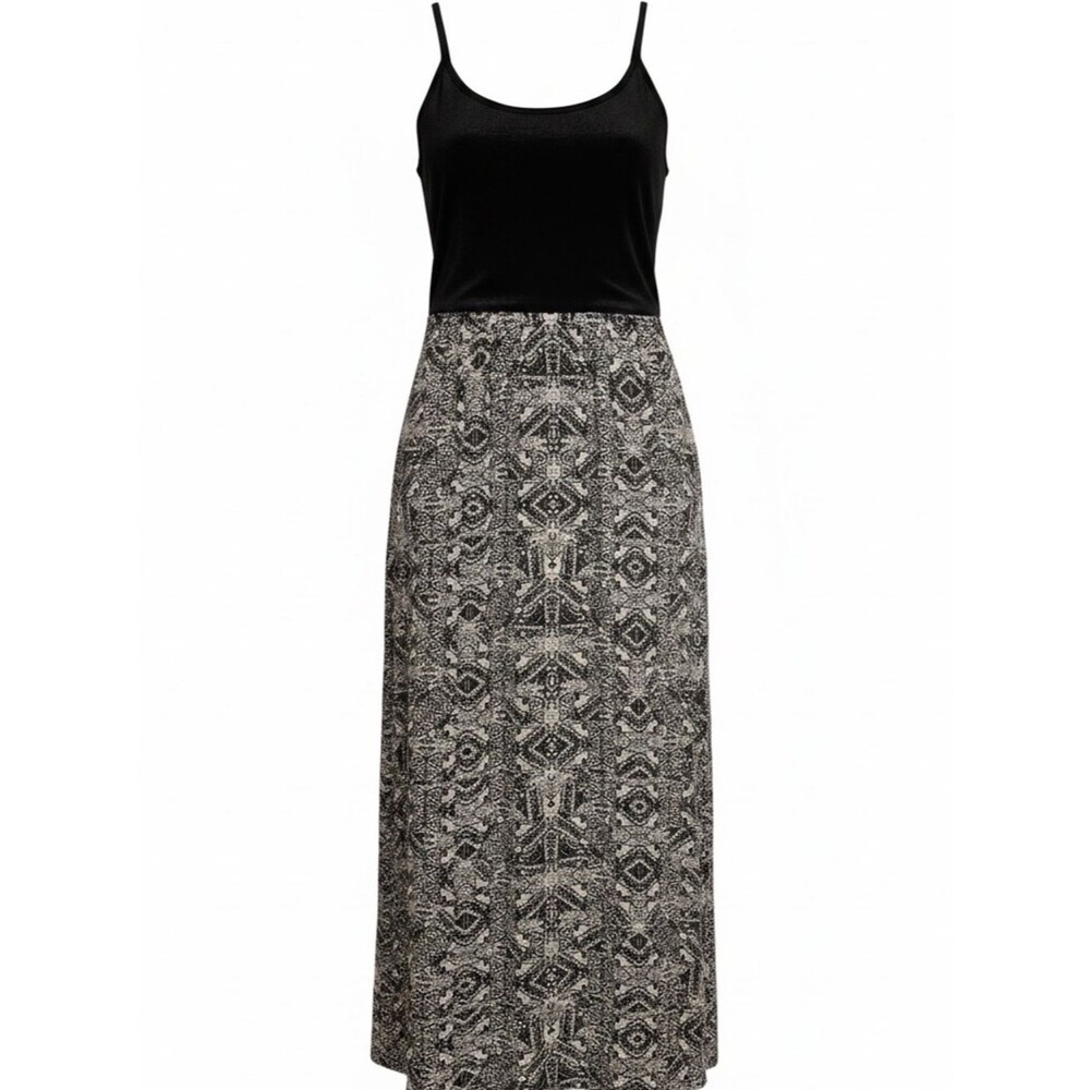 Black & Cream Patterned Maxi Dress